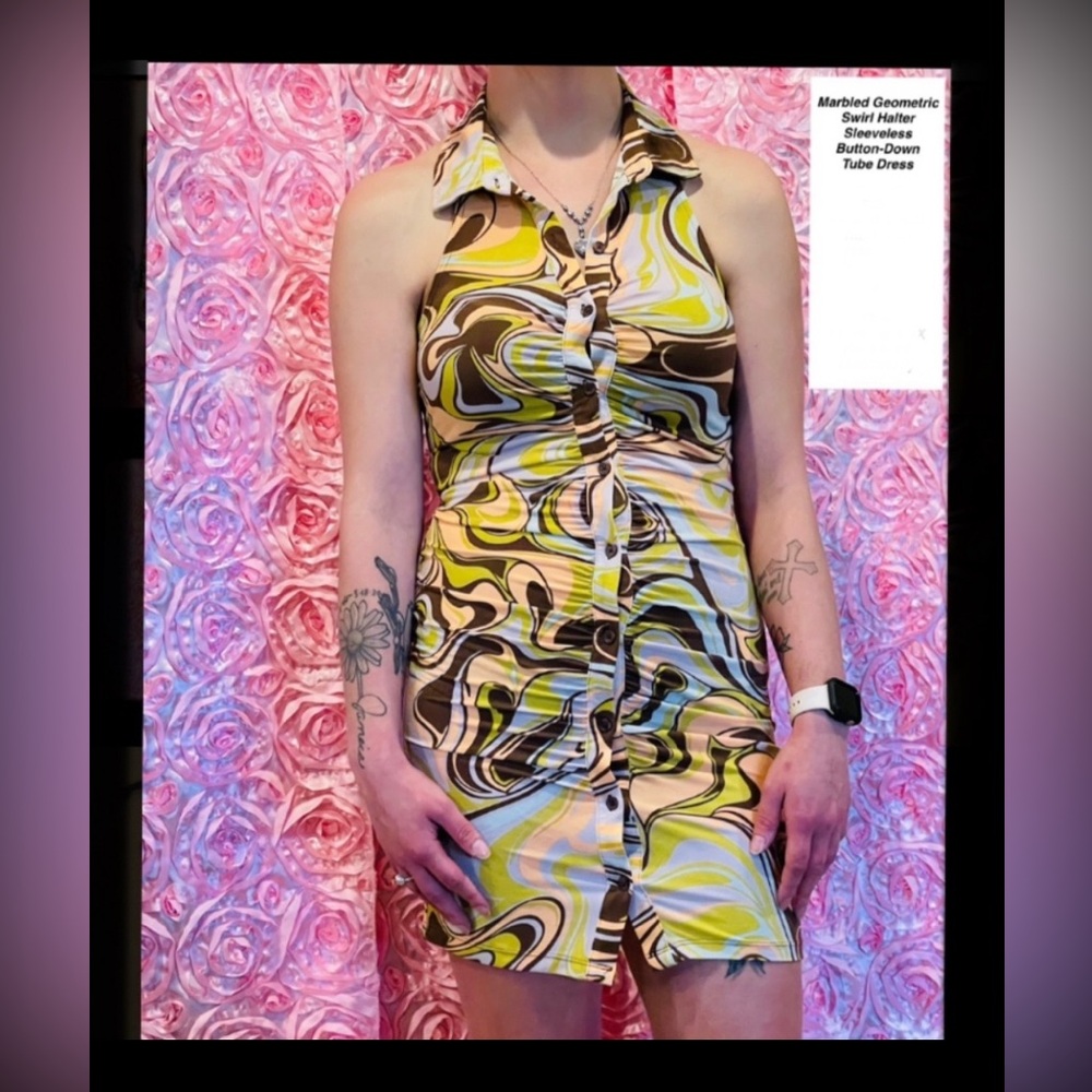 🐣  Marbled Geometric Swirl Halter Tube Dress ~ NWT